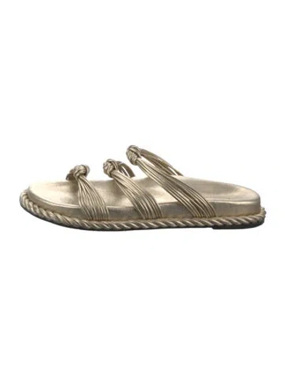 Pre-owned Farm Rio Leather Slides In Gold