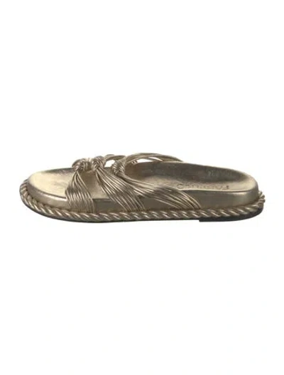 Pre-owned Farm Rio Leather Slides In Gold/green