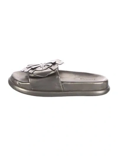 Pre-owned Farm Rio Leather Slides In Gray