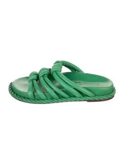 Pre-owned Farm Rio Leather Slides In Green