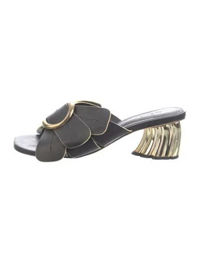 Pre-owned Farm Rio Leather Slides In Grey