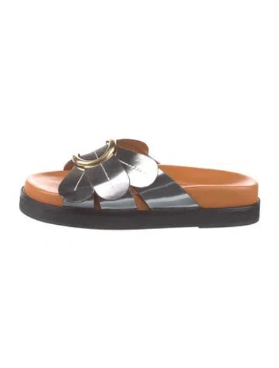Pre-owned Farm Rio Leather Slides In Multi