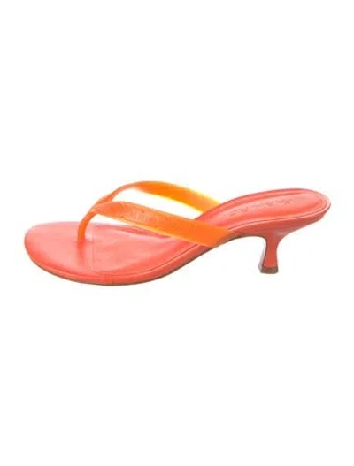 Pre-owned Farm Rio Leather Slides In Orange
