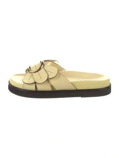 Pre-owned Farm Rio Leather Slides In Yellow