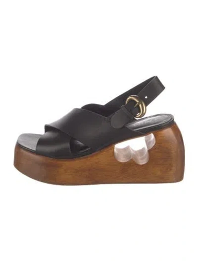 Pre-owned Farm Rio Leather Slingback Sandals In Brown
