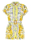 Farm Rio Off-white Sicily Scarf Euroflax Premium Linen Romper In Yellow