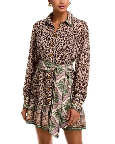 Farm Rio Leopard Belted Mini Dress In Brown
