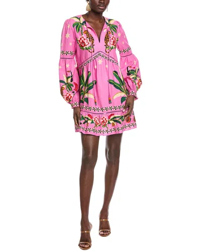 Farm Rio Leopard Forest Linen-blend Mini Dress In Pink