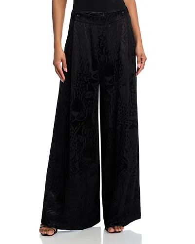 Farm Rio Leopard Jacquard Wide Leg Pants In Black