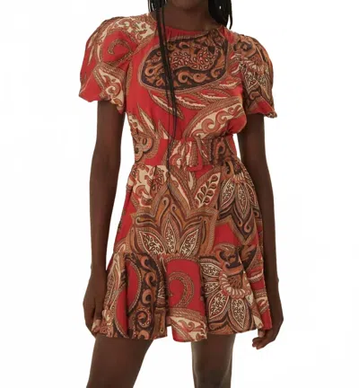 Farm Rio Leopard Paisley Mini Dress In Burgundy In Multi
