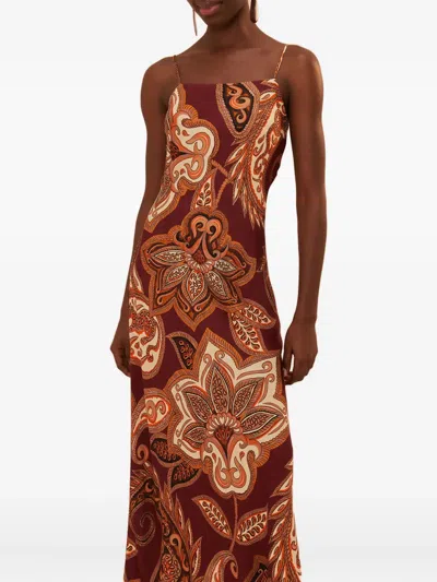 Farm Rio Leopard Paisley Slip Maxi Dress In Brown