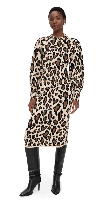 Farm Rio Leopard Print Knit Midi Dress Leopard Print In Animal Print
