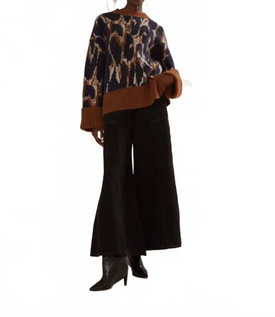 Farm Rio Leopard Print Knit Sweater In Brown In Multi