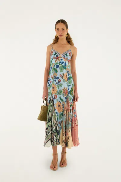 Farm Rio Light Blue Floral Delhi Sleeveless Maxi Dress In Green