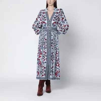FARM RIO FARM RIO LIGHT BLUE MIDI DRESS WITH FLORAL PRINT