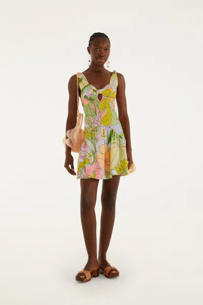 Farm Rio Spring Affair Floral Print Linen Minidress In Blue