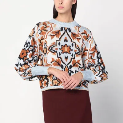 FARM RIO FARM RIO  LIGHT BLUE SWEATER WITH TAPESTRY DETAIL