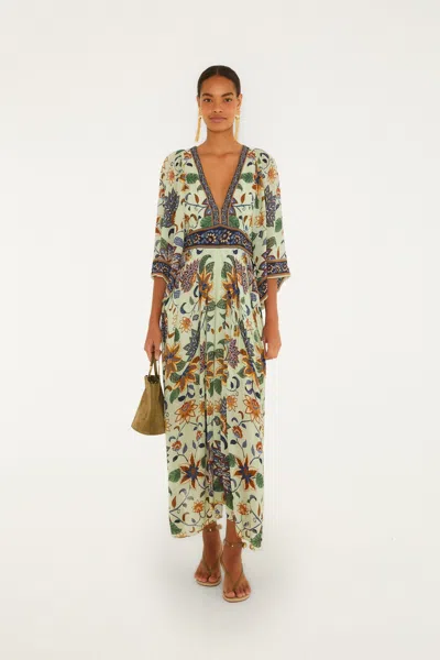 Farm Rio Light Green Floral Delhi Tapestry Maxi Dress