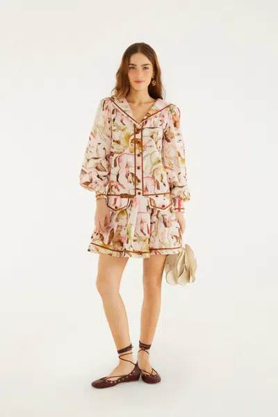 Farm Rio Light Pink Equestrian Overlap Buttoned Mini Dress