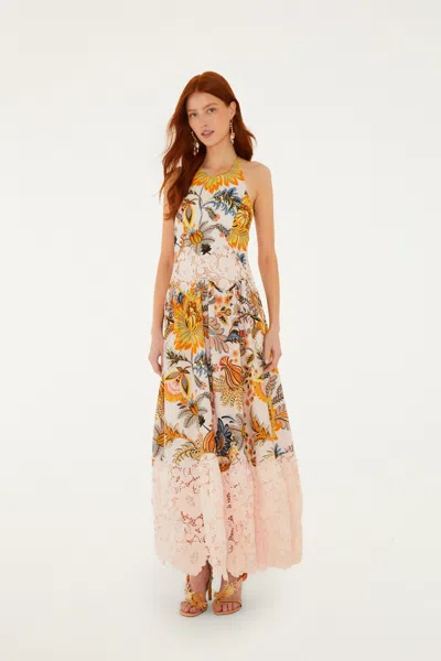 Farm Rio Ligia Floral Light Pink Lace Maxi Dress Ligia Floral Light Pink In Multi