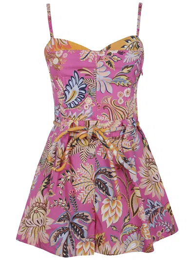 Farm Rio "ligia Floral" Pink Mini Jumpsuit In Multi