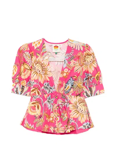 Farm Rio Ligia Floral-print Blouse In Pink