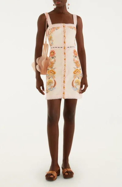 Farm Rio Ligia Linen Button Front Minidress In Pink