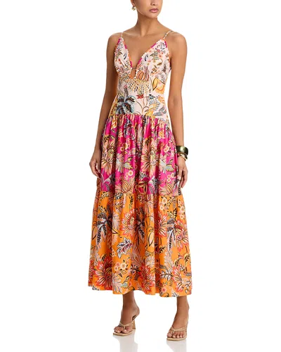 Farm Rio Multicolor Ligia Floral Mix Organic Cotton Maxi Dress In Neutral