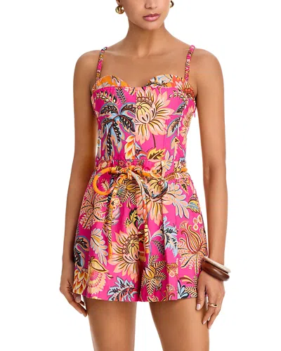 Farm Rio Ligia Tie Waist Romper In Pink