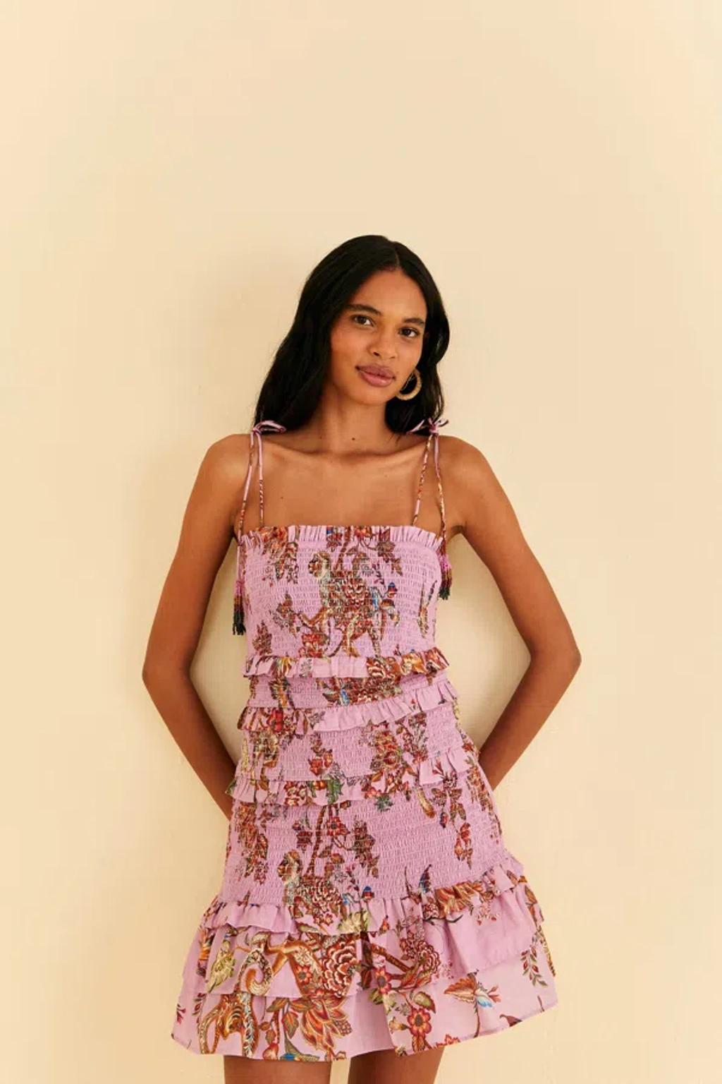 Farm Rio Lilac Floral Monkey Smocked Mini Dress In Floral Monkey Lilac |  ModeSens
