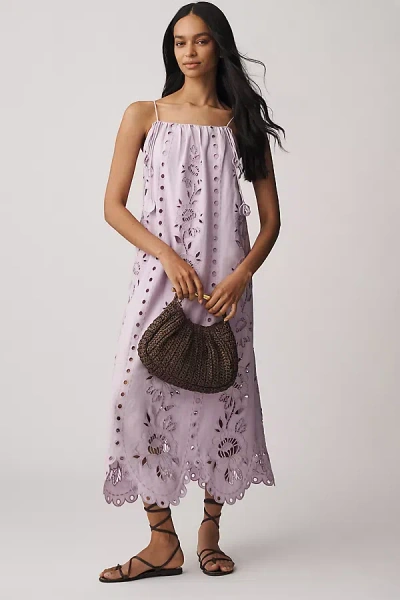 Farm Rio Lilac Richelieu Eyelet Midi Dress