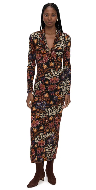 Farm Rio Lili Black Long Sleeve Maxi Dress Lili Black In Multi