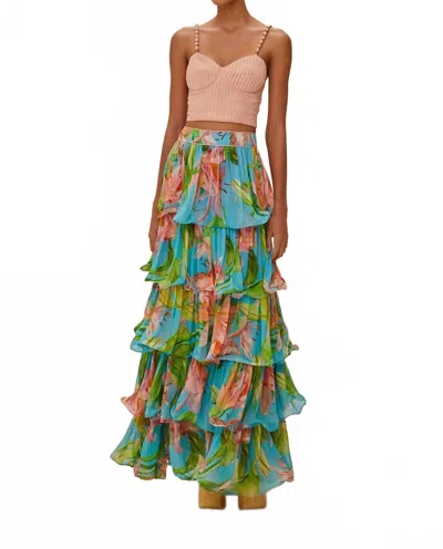 FARM RIO LILY BLOOM MAXI SKIRT IN BLUE