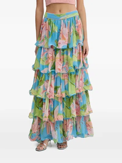 Farm Rio Lily Tiered Ruffled Maxi Skirt In Multi