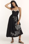 Farm Rio Black Richelieu Lace Euroflax Premium Linen Midi Dress In Black