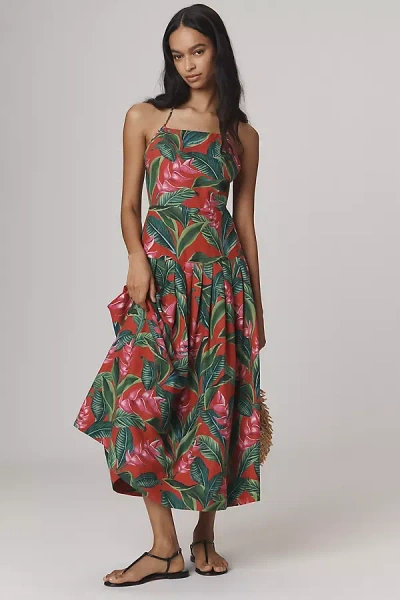 Farm Rio Linen Blend Dream Garden Strappy Drop-waist Midi Dress In Multicolor