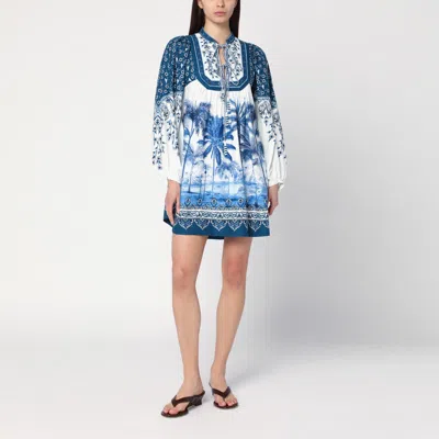 FARM RIO LINEN-BLEND DRESS WITH PALM PRINT