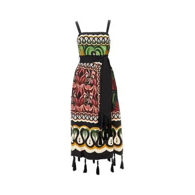 Farm Rio Linen-blend Midi Dress With Tassels