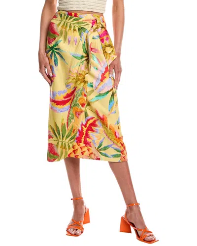 Farm Rio Linen-blend Midi Skirt In Yellow