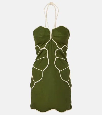 Farm Rio Linen-blend Minidress In Green