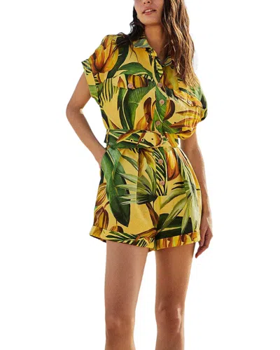 Farm Rio Linen-blend Romper In Yellow