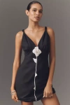 Farm Rio Womens Black Rose Pipping V-neck Linen-blend Mini Dress