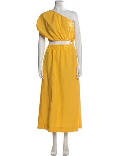 Pre-owned Farm Rio Linen Cutout Accent Dress Set In Yellow