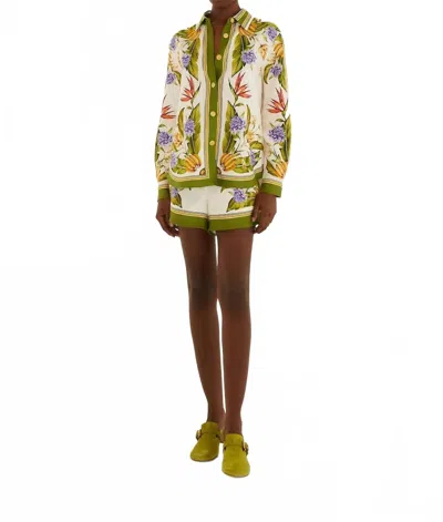Farm Rio Linen Ecovero Travel Shorts In Green In Multi