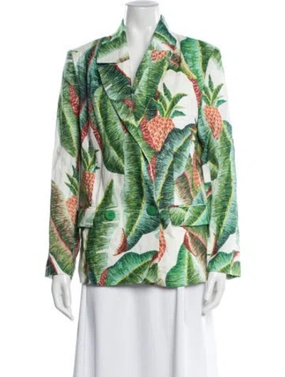 Pre-owned Farm Rio Linen Floral Print Blazer In Green