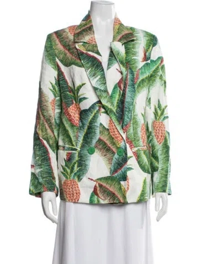 Pre-owned Farm Rio Linen Floral Print Blazer In Green