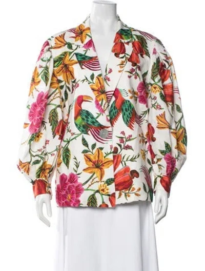 Pre-owned Farm Rio Linen Floral Print Blazer In Multi