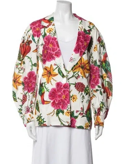 Pre-owned Farm Rio Linen Floral Print Blazer In Multicolor