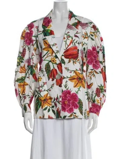 Pre-owned Farm Rio Linen Floral Print Blazer In Pink