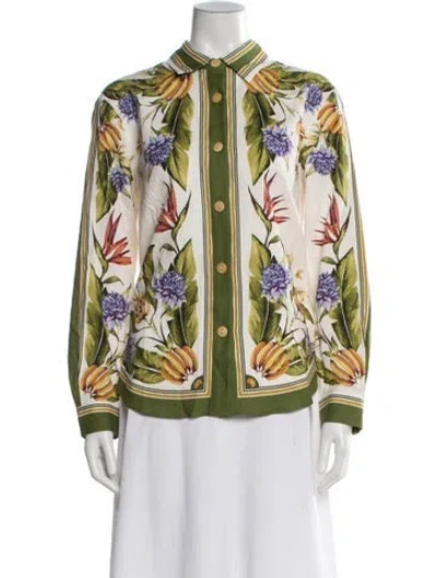 Pre-owned Farm Rio Linen Floral Print Blouse W/ Tags In Multi